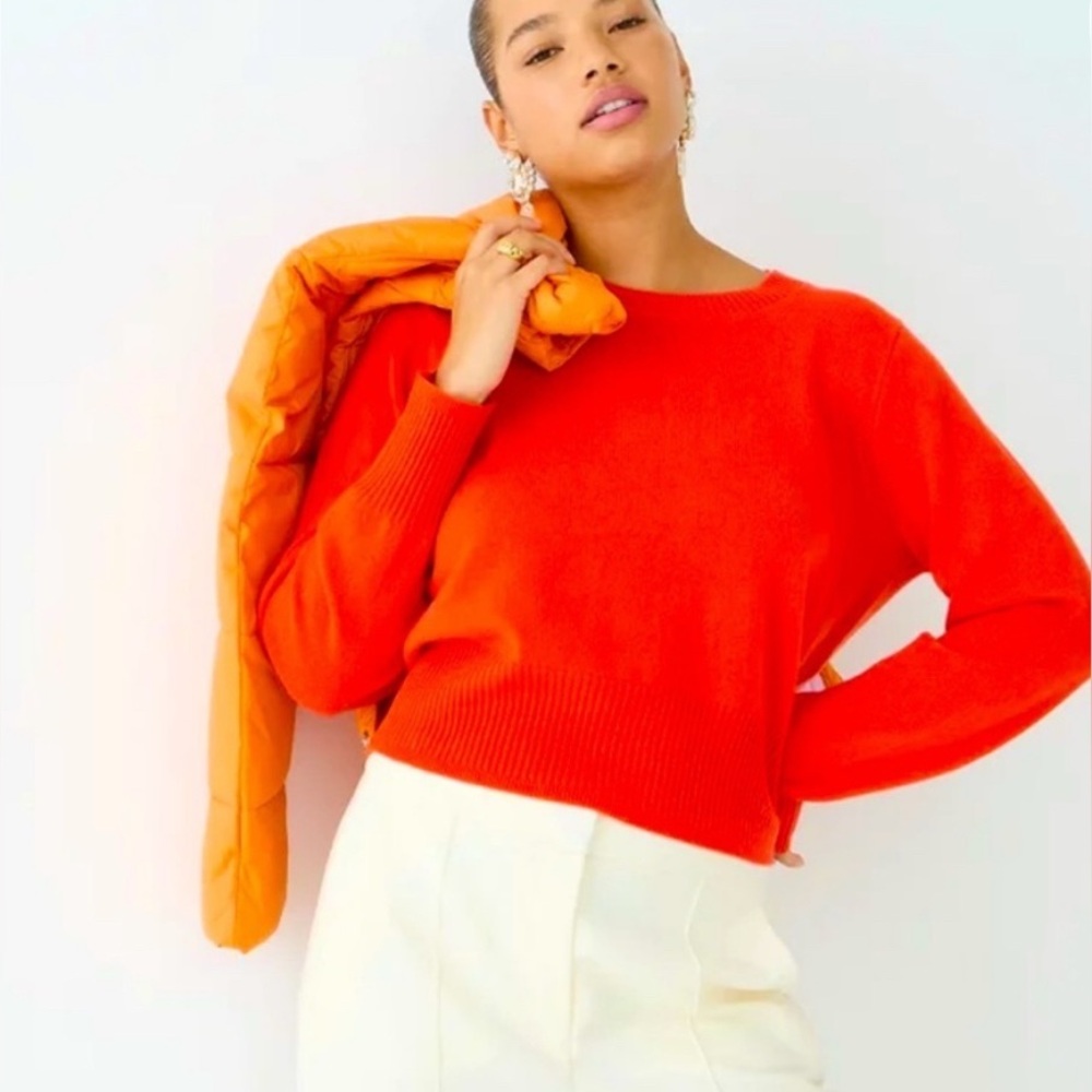 J.Crew Cashmere Shrunken Crewneck Sweater Tomato Red Size Medium NWOT